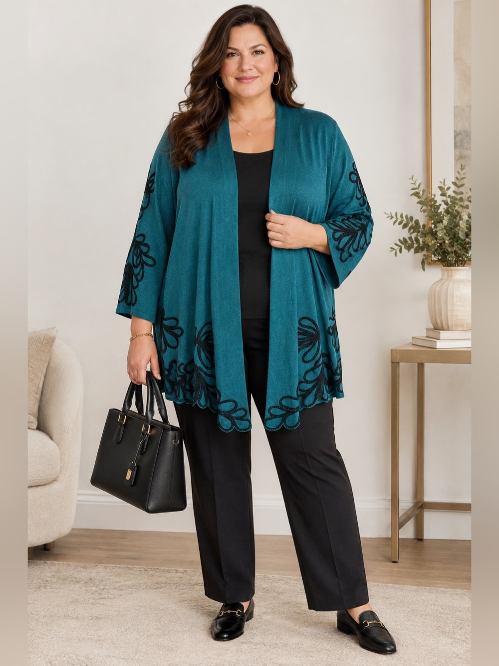 Chicos Cardigan Jacket Floral Size 4 (20/22) Teal Soutache Embroidered New NWT